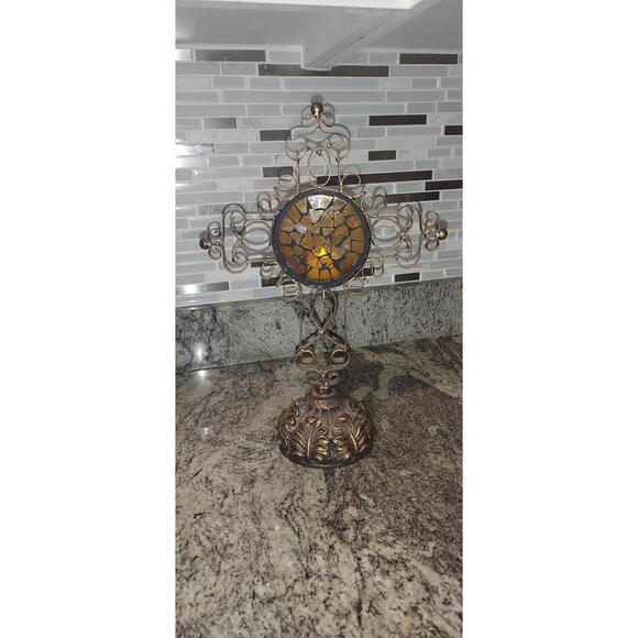 Vintage Metal Cross Candle Holder Home Decor